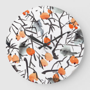 Watercolor Ink Berries Leaves Illustration Large Clock