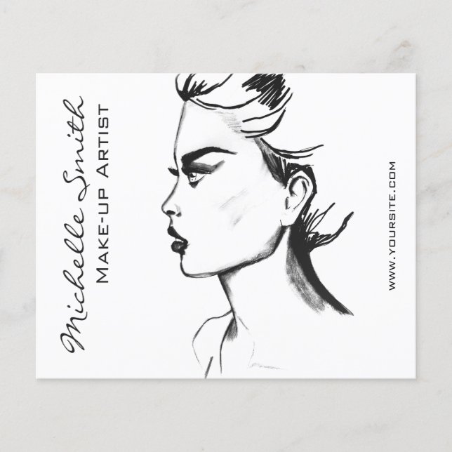 Watercolor ink black and white woman makeup flyer (Front)