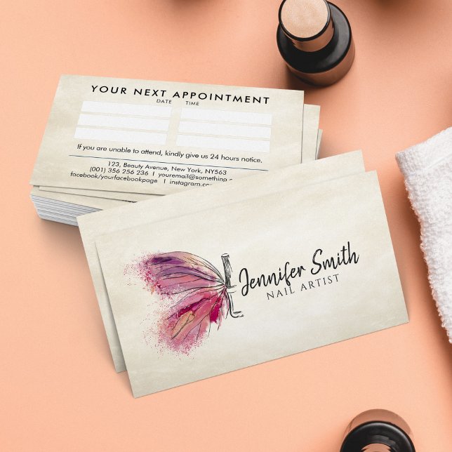 Watercolor Ink Butterfly - Nail Artist Business Card (Creator Uploaded)