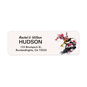 Watercolor & Ink Love Birds Floral Wedding Address Return Address Label
