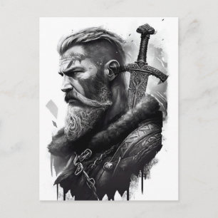Watercolor ink pencil of Viking warrioir Postcard