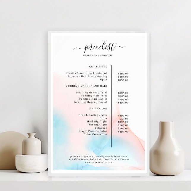 Watercolor Ink Salon Price List Poster (Watercolor Ink Salon Price List Poster)