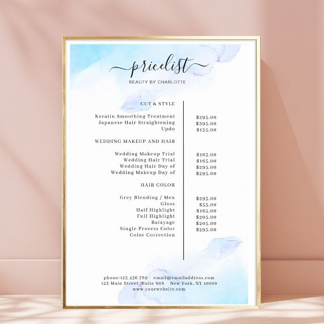 Watercolor Ink Salon Price List Poster (Watercolor Ink Salon Price List Poster)