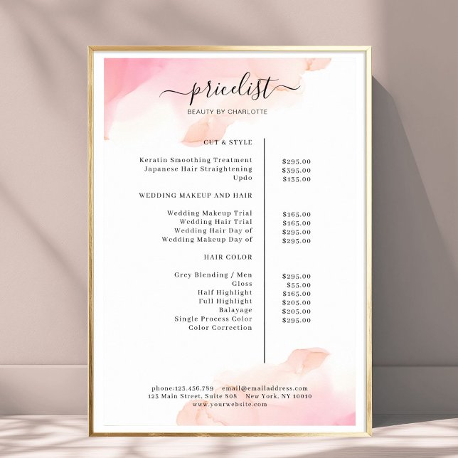 Watercolor Ink Salon Price List Poster (Watercolor Ink Salon Price List Poster)