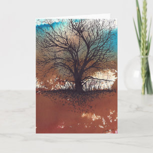 Watercolor Inked Tree Design 1 Greeting Card