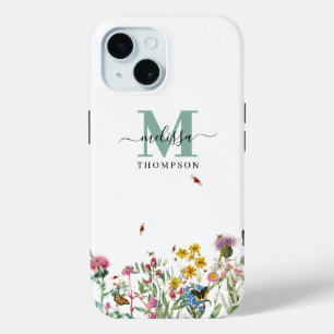 Watercolor Insects Floral Spring Garden iPhone 15 Case