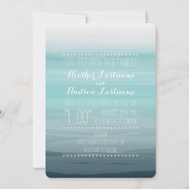 Watercolor Inspired Ombre Wedding - Teal Invitation (Front)
