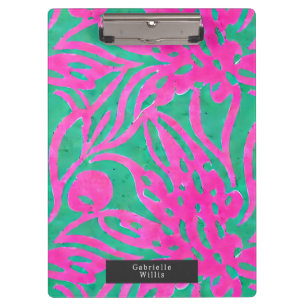 Watercolor Inspired Pink Aqua Damask Floral  Clipboard