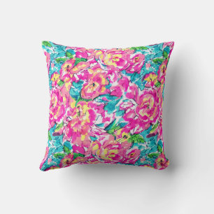 Watercolor Inspired Pink Blue Floral Cushion