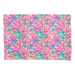 Watercolor Inspired Pink Blue Floral Pillowcase