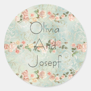 Watercolor  invitation  whit roses classic round sticker