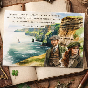 Watercolor Ireland Cliffs-Yeats Quote Irish Holiday Postcard
