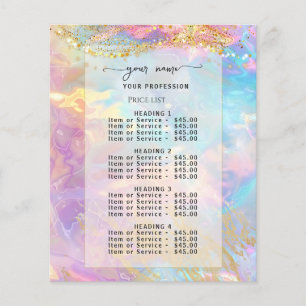 Watercolor Iridescent opal stone Price List Menu