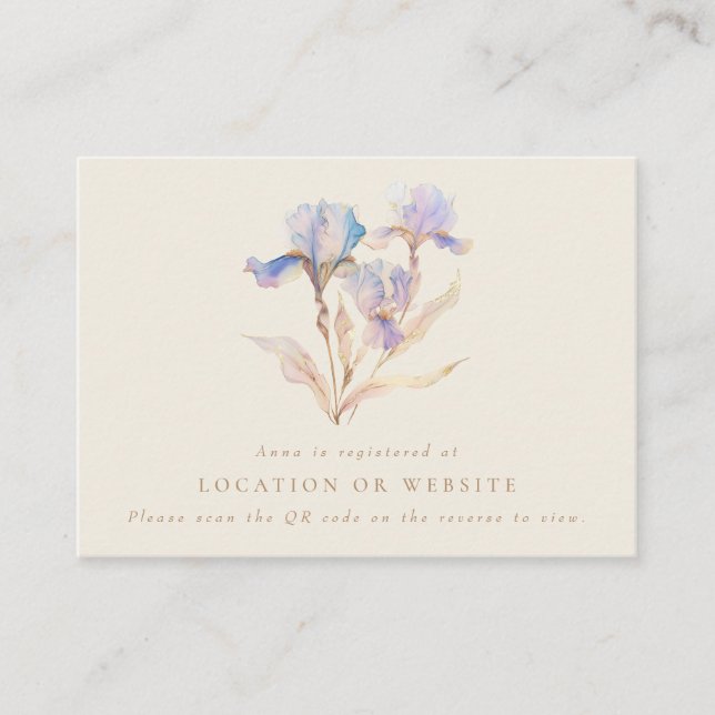 Watercolor Iris Baby Shower QR Code Registry Enclosure Card (Front)