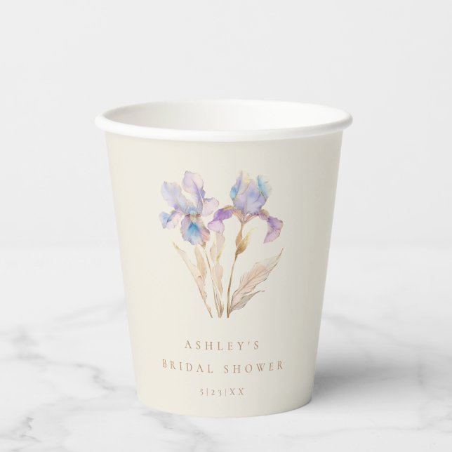 Watercolor Iris Bridal Shower Paper Cups (Front)