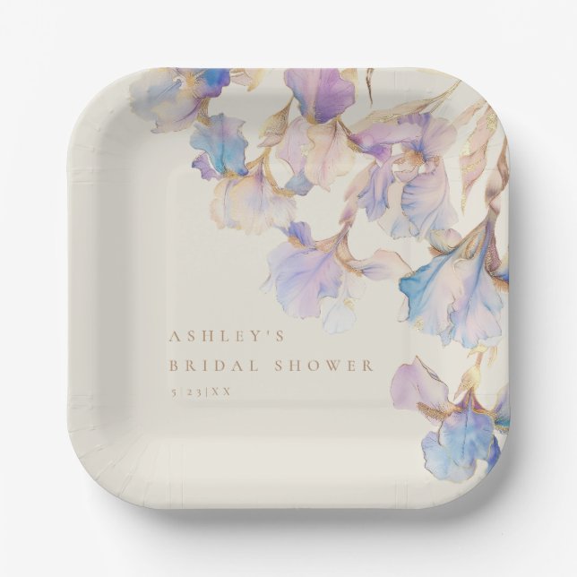 Watercolor Iris Bridal Shower Paper Plate (Front)