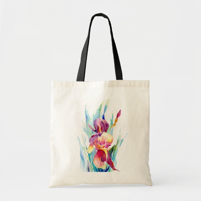 Watercolor Iris Design Tote Bag (Front)