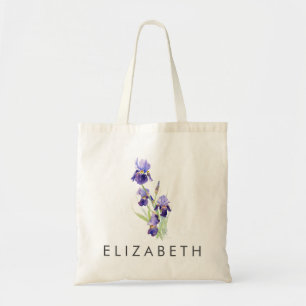 Watercolor Iris February Custom Birth Flower Tote Bag