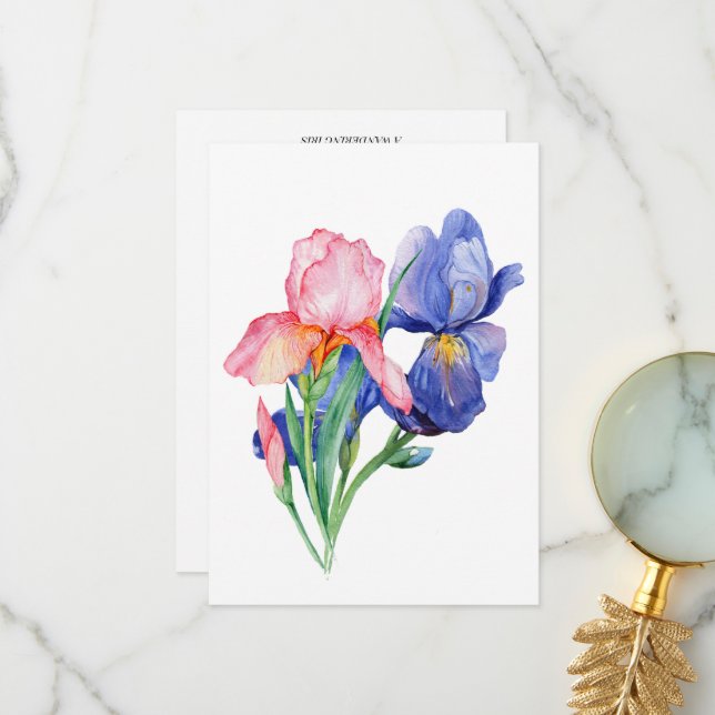 Watercolor Iris Thank You Card. Card (Front/Back In Situ)