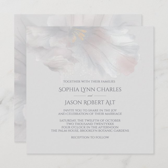 Watercolor Iris Wedding Square Invitation (Front/Back)
