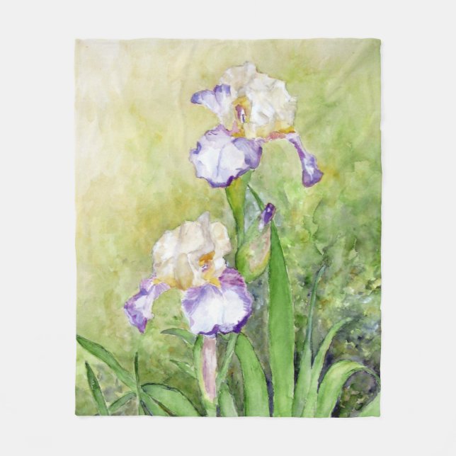 Watercolor Irises Fleece Blanket (Front)