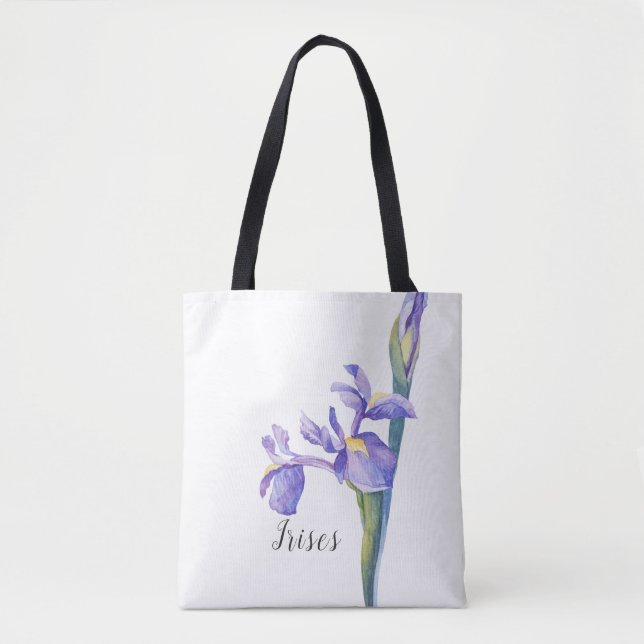 Watercolor Irises Floral Tote Bag (Front)