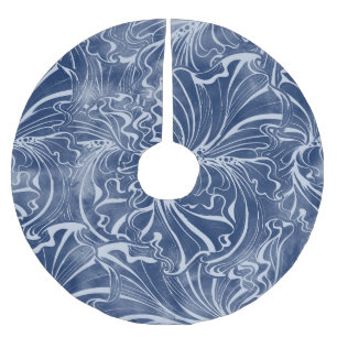 Watercolor Irises: Indigo Vintage Nouveau Brushed Polyester Tree Skirt