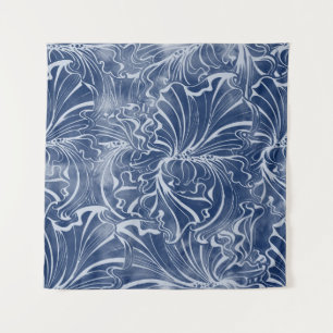 Watercolor Irises: Indigo Vintage Nouveau Tapestry