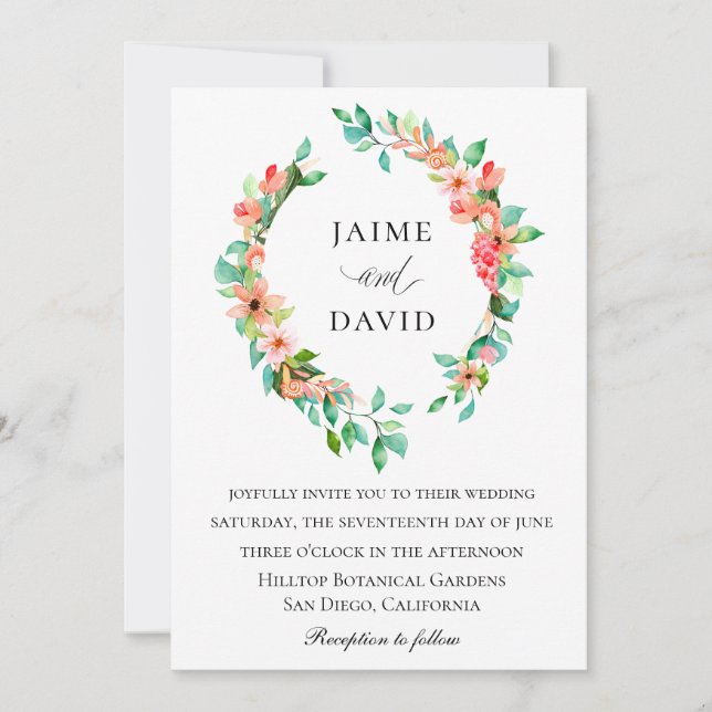 Watercolor Island Botanical Wreath Wedding Invitation (Front)
