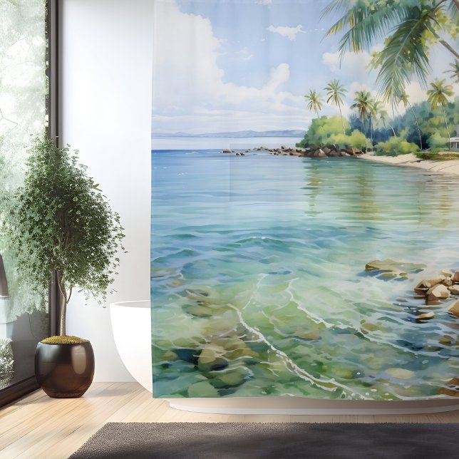 Watercolor Island Paradise Cove Shower Curtain (Creator Uploaded)