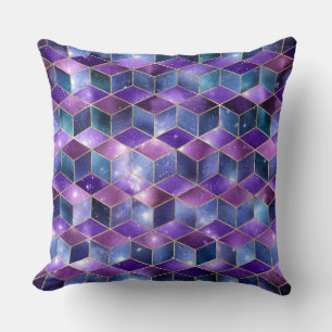 Watercolor Isometric with Gold and Marble Galaxy Cushion
