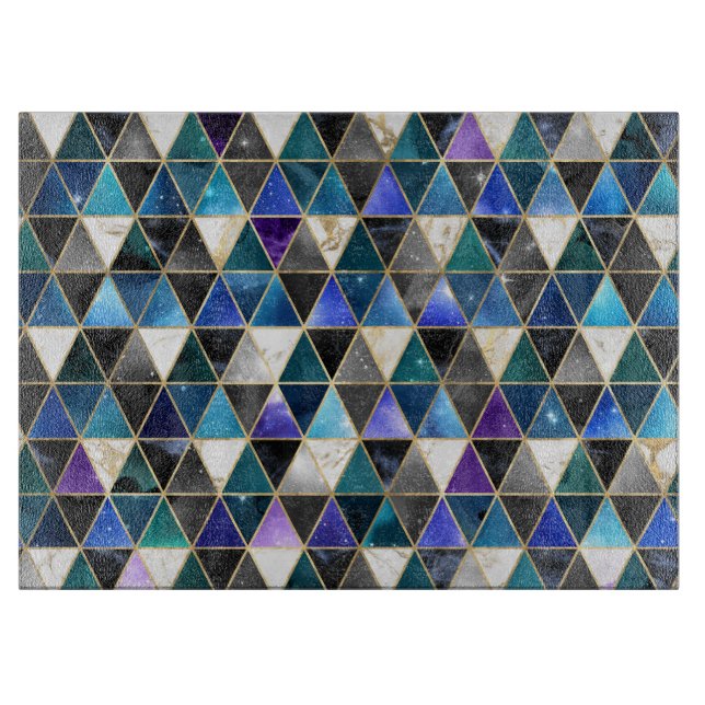Watercolor Isometric with Gold and Marble Galaxy Cutting Board (Front)