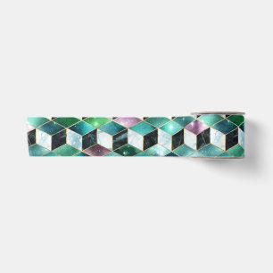 Watercolor Isometric with Gold and Marble Galaxy Satin Ribbon