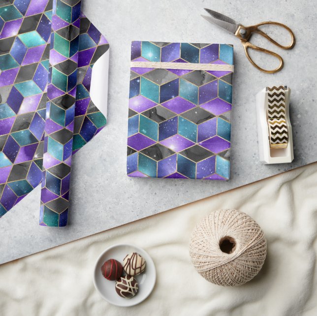 Watercolor Isometric with Gold and Marble Galaxy Wrapping Paper (Crafts)