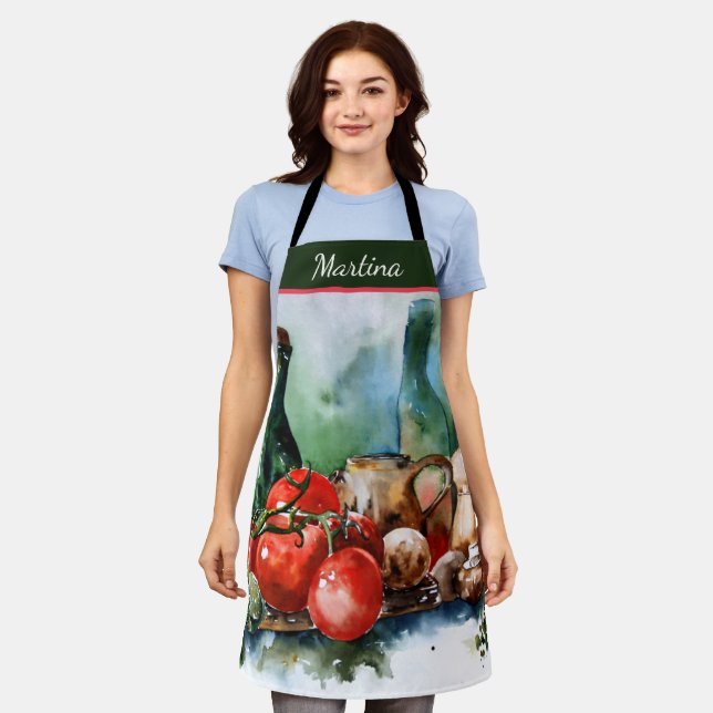 Watercolor Italian Cuisine Custom Apron (Worn)