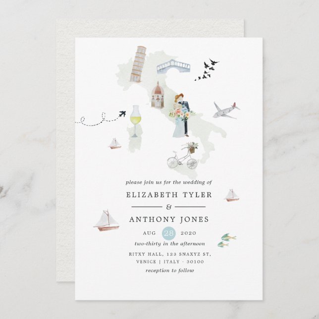 Watercolor Italian Destination Wedding Invitation (Front/Back)