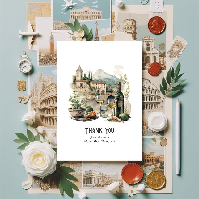 Watercolor Italian Destination Wedding Thank You Card (Italian themed Wedding)