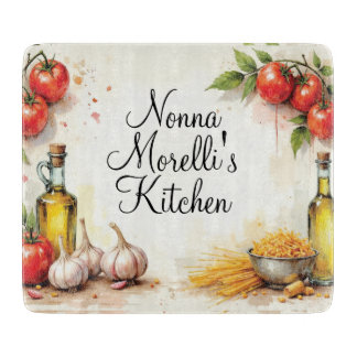 Watercolor Italian Kitchen Glass Cutting Board