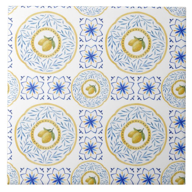 Watercolor Italian Lemon Pattern Tile  (Front)