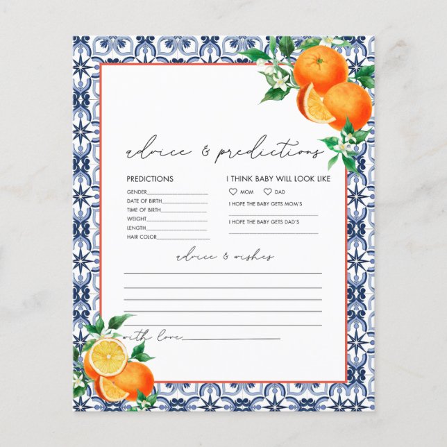 Watercolor Italian Orange Baby Advice Card (Front)