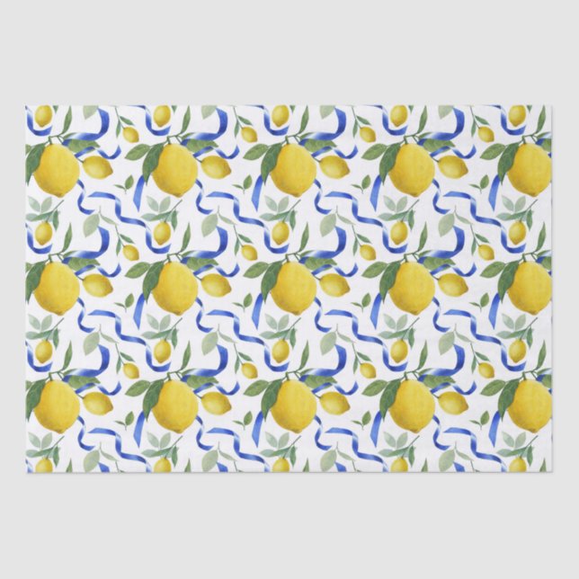   Watercolor Italian Tile Lemon Pattern Tissue Paper (Front)