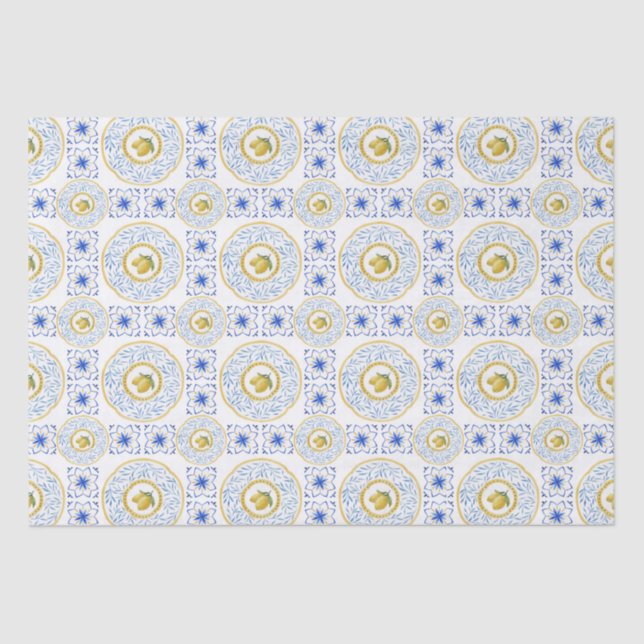   Watercolor Italian Tile Lemon Pattern Tissue Paper (Front)
