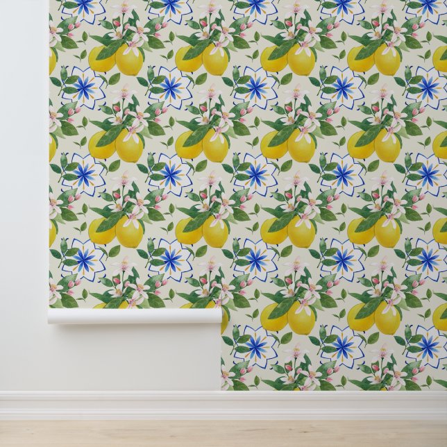 Watercolor Italian Tile Lemon Pattern  Wallpaper (Application)