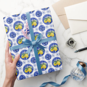 Watercolor Italian Tile Lemon Pattern Wrapping Paper