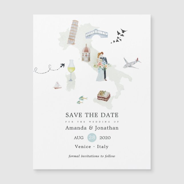 Watercolor Italy Destination Wedding Save the Date (Front)