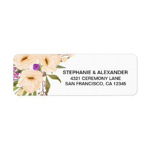 Watercolor Ivory Bouquet Anemones Return Address Label