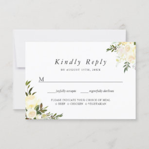 Watercolor Ivory Chic Floral RSVP with Meal Choice