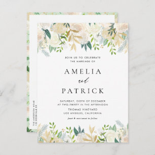 Watercolor Ivory Floral Garland QR  Code Wedding Invitation Postcard