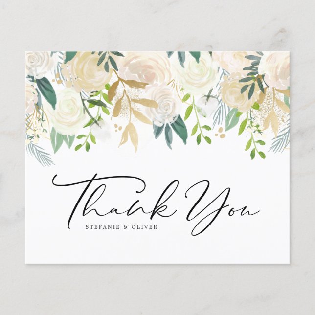 Watercolor Ivory Peony and Rose Thank You Card (Front)