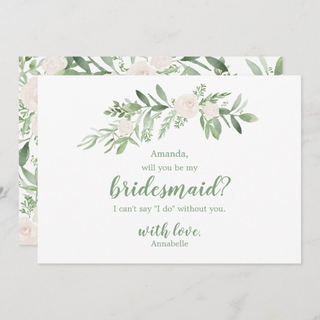 Watercolor Ivory Rose Wedding Be My Bridesmaid Invitation (Front/Back)